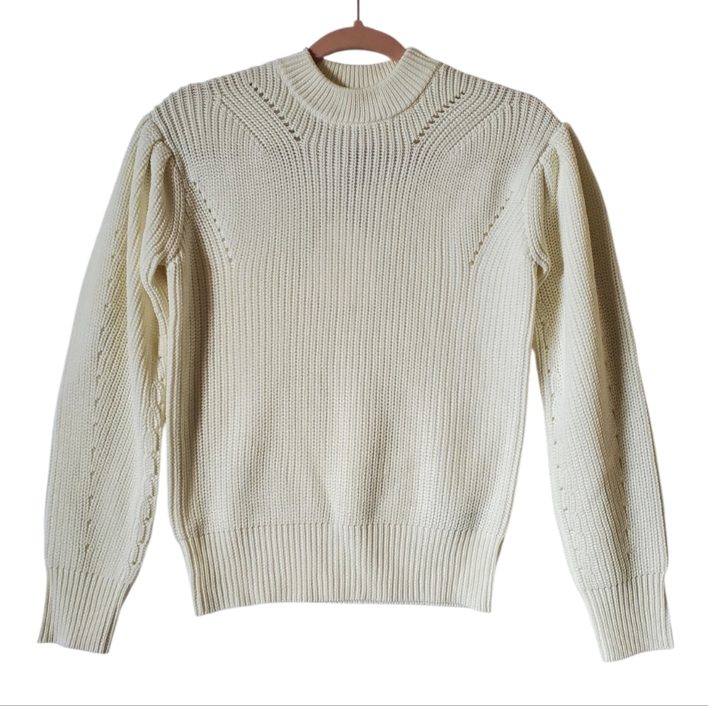 New English Factory Ivory Chunky Knit‎ Puff Sleeves Size XS NWT